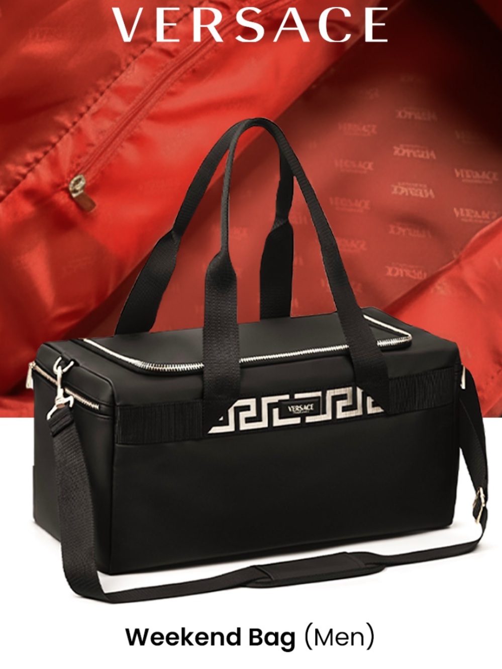 🆕⚽️Versace Gym Bag Sleek Black Nylon Duffel with Greca Trim